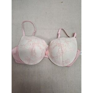 Maidenform Pink Floral Lace Push Up Bra 34C DM9900 Adjustable Straps Bow Detail
